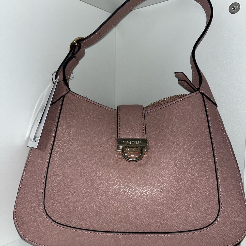 NINE WEST Pink Shoulder Bag with Structured Design and Metal Accents